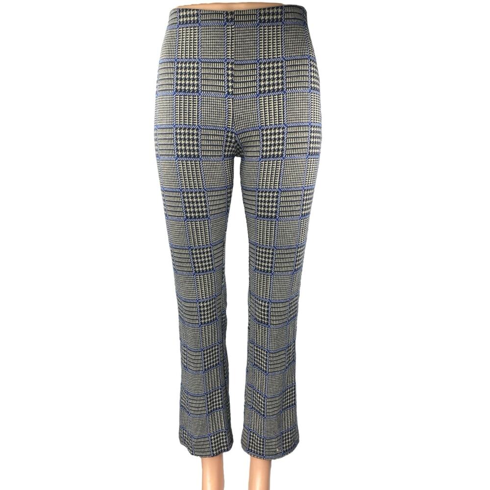 Urban Outfitters Black Houndstooth Plaid Mid Rise Bootcut Trousers Pants Size XS